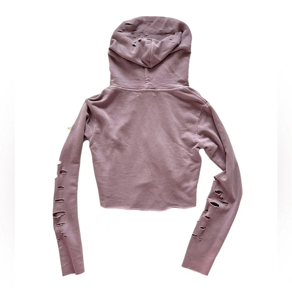 NWT Wildfox Rags To Riches Ivy Sweatshirt hoodie lounge dusty rose distressed S - Picture 8 of 13